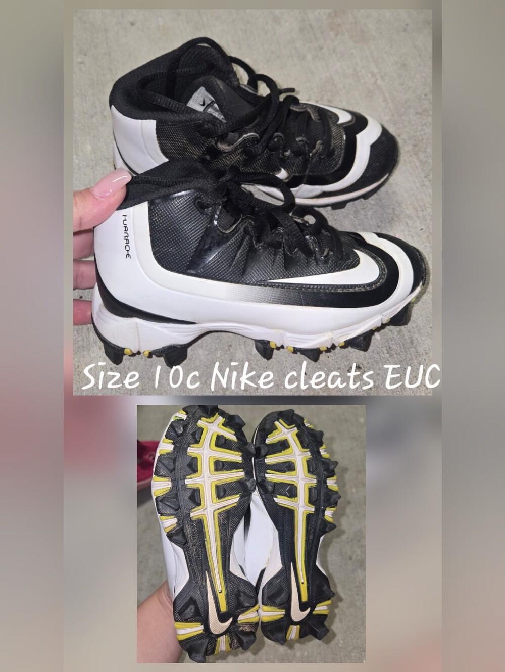 Nike Kids Black & White Cleats with Yellow Accents